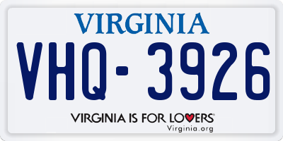 VA license plate VHQ3926