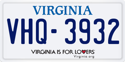 VA license plate VHQ3932