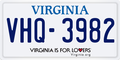 VA license plate VHQ3982