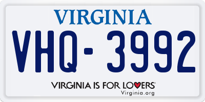 VA license plate VHQ3992