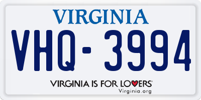 VA license plate VHQ3994
