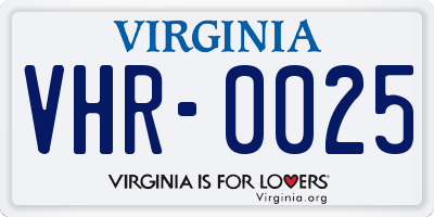 VA license plate VHR0025