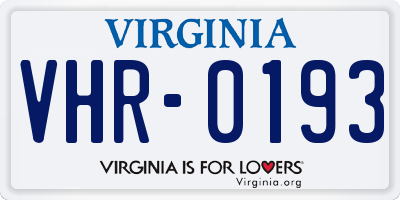 VA license plate VHR0193
