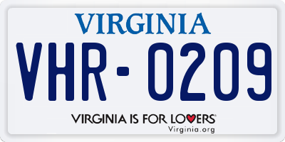 VA license plate VHR0209