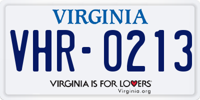 VA license plate VHR0213