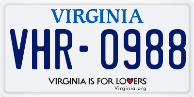 VA license plate VHR0988