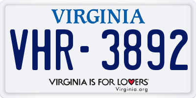 VA license plate VHR3892