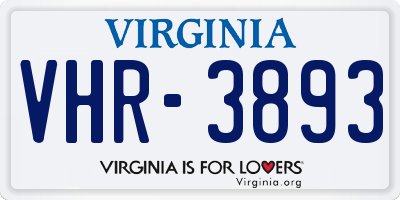 VA license plate VHR3893