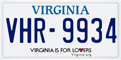 VA license plate VHR9934