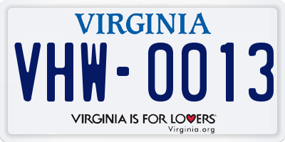 VA license plate VHW0013