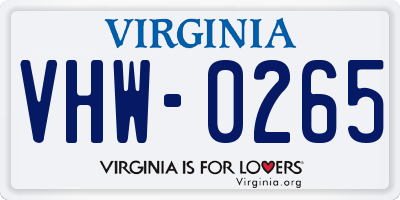 VA license plate VHW0265