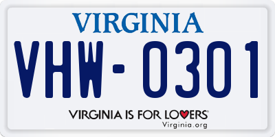 VA license plate VHW0301