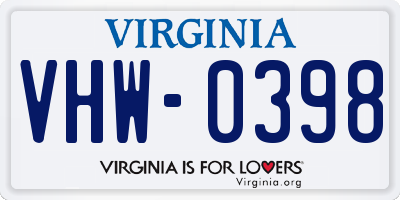 VA license plate VHW0398