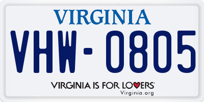 VA license plate VHW0805