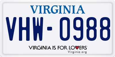 VA license plate VHW0988