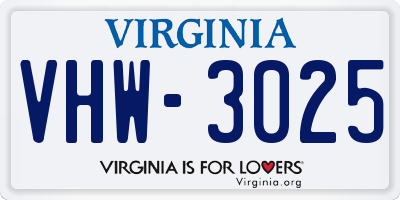 VA license plate VHW3025