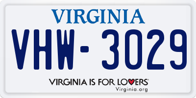 VA license plate VHW3029
