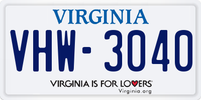 VA license plate VHW3040