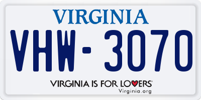 VA license plate VHW3070