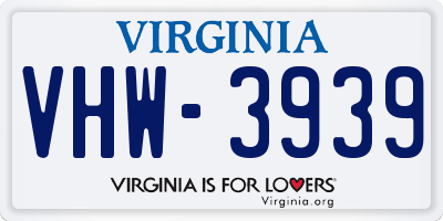 VA license plate VHW3939