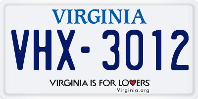 VA license plate VHX3012