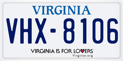 VA license plate VHX8106