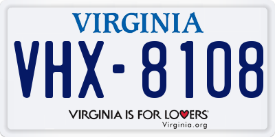 VA license plate VHX8108