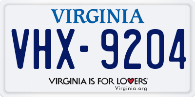 VA license plate VHX9204