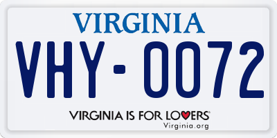 VA license plate VHY0072