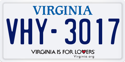 VA license plate VHY3017