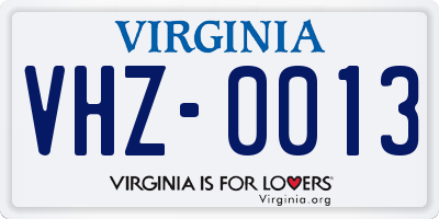 VA license plate VHZ0013