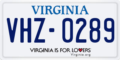 VA license plate VHZ0289
