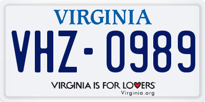 VA license plate VHZ0989