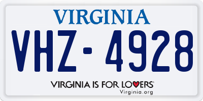 VA license plate VHZ4928