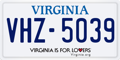 VA license plate VHZ5039
