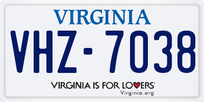 VA license plate VHZ7038