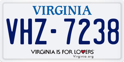 VA license plate VHZ7238