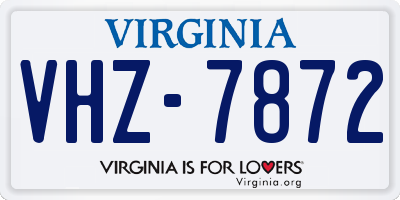 VA license plate VHZ7872