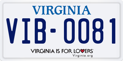 VA license plate VIB0081