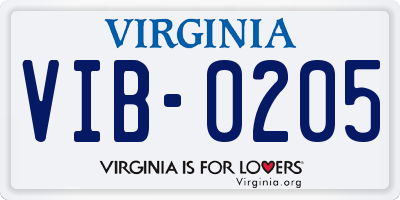 VA license plate VIB0205
