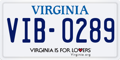 VA license plate VIB0289