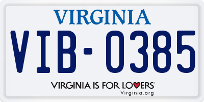 VA license plate VIB0385