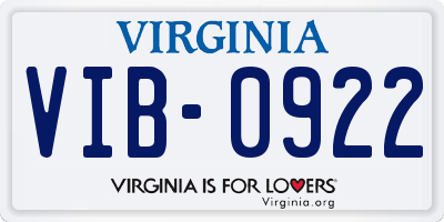 VA license plate VIB0922