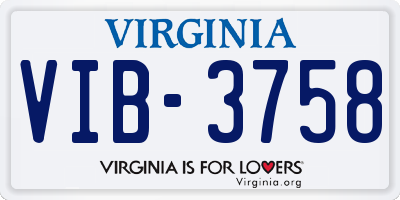 VA license plate VIB3758