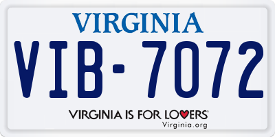 VA license plate VIB7072