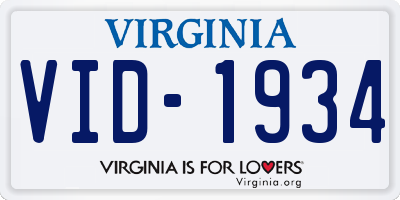 VA license plate VID1934