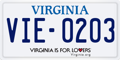 VA license plate VIE0203