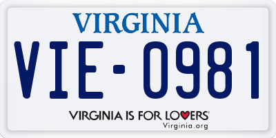 VA license plate VIE0981