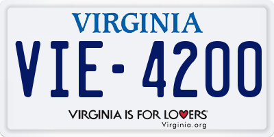 VA license plate VIE4200