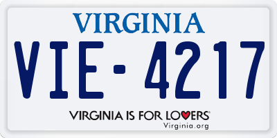 VA license plate VIE4217